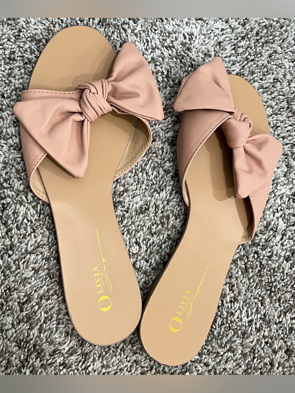 Forever 21 blush pink/ taupe bow slip on sandals